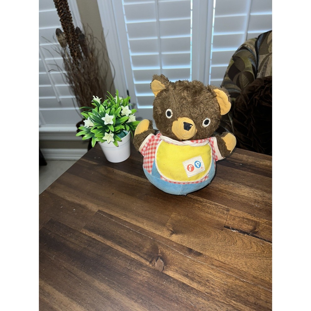 Fisher Price Rolly Polly Teddy Bear Vintage 1970s Chime Plush fur toy #719 Cute